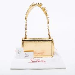 Pre Owned Christian Louboutin Gold Snakeskin Artemis Spiked Shoulder Bag