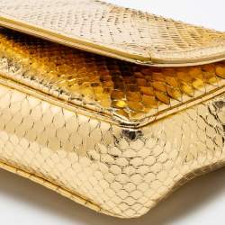 Pre Owned Christian Louboutin Gold Snakeskin Artemis Spiked Shoulder Bag