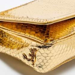 Pre Owned Christian Louboutin Gold Snakeskin Artemis Spiked Shoulder Bag
