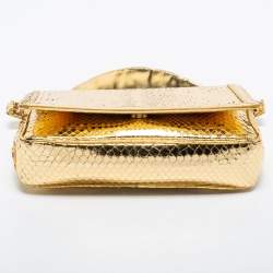 Pre Owned Christian Louboutin Gold Snakeskin Artemis Spiked Shoulder Bag