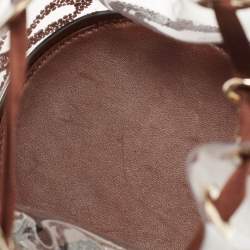Christian Louboutin White/Brown PVC and Leather Marie Jane Bucket Bag