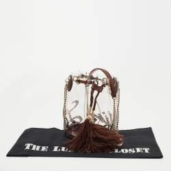 Christian Louboutin White/Brown PVC and Leather Marie Jane Bucket Bag