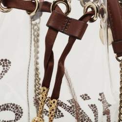 Christian Louboutin White/Brown PVC and Leather Marie Jane Bucket Bag