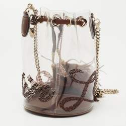 Christian Louboutin White/Brown PVC and Leather Marie Jane Bucket Bag