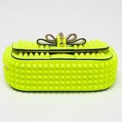 مملوكة مسبقًا Christian Louboutin Neon Yellow Leather Mini Spiked Sweet Charity Crossbody Bag