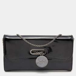 Christian Louboutin Black Patent Leather Riviera Flap Clutch