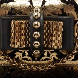 مملوكة مسبقًا Christian Louboutin Gold/Black Leather Mini Spiked Sweet Charity Bag
