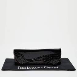 Christian Louboutin Black Patent Leather Pigalle Spikes Flap Clutch