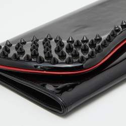 Christian Louboutin Black Patent Leather Pigalle Spikes Flap Clutch