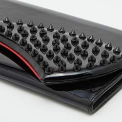 Christian Louboutin Black Patent Leather Pigalle Spikes Flap Clutch