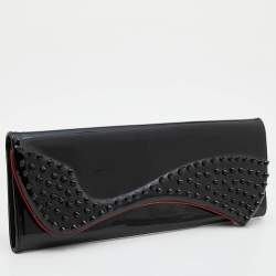 Christian Louboutin Black Patent Leather Pigalle Spikes Flap Clutch