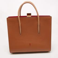 Christian Louboutin Tan/Red Leather and Patent Large Paloma Tote