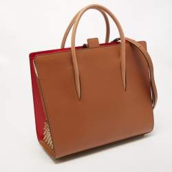 Christian Louboutin Tan/Red Leather and Patent Large Paloma Tote