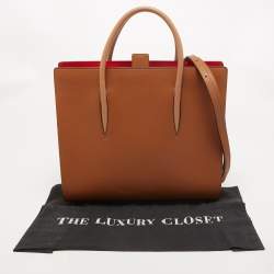 Christian Louboutin Tan/Red Leather and Patent Large Paloma Tote