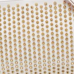 Pre Owned Christian Louboutin White/Gold Leather Spikes Loubiposh Chain Clutch