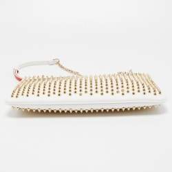 Pre Owned Christian Louboutin White/Gold Leather Spikes Loubiposh Chain Clutch