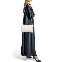 Pre Owned Christian Louboutin White/Gold Leather Spikes Loubiposh Chain Clutch