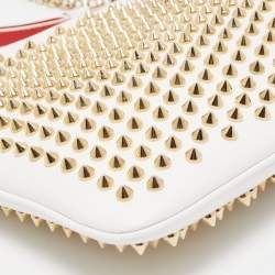 Pre Owned Christian Louboutin White/Gold Leather Spikes Loubiposh Chain Clutch