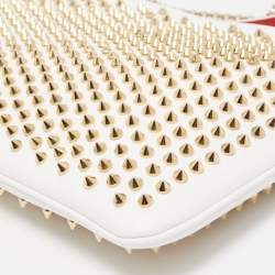 Pre Owned Christian Louboutin White/Gold Leather Spikes Loubiposh Chain Clutch