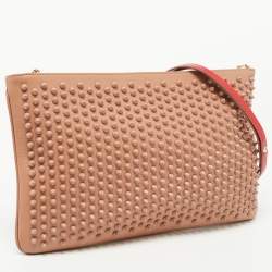 Christian Louboutin Beige Leather Triloubi Spiked Shoulder Bag