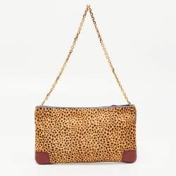 Christian Louboutin Beige Leopard Print Calfhair and Leather Loubiposh Chain Clutch