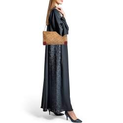 Christian Louboutin Beige Leopard Print Calfhair and Leather Loubiposh Chain Clutch
