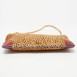 Christian Louboutin Beige Leopard Print Calfhair and Leather Loubiposh Chain Clutch