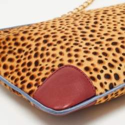 Christian Louboutin Beige Leopard Print Calfhair and Leather Loubiposh Chain Clutch