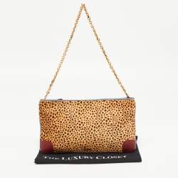 Christian Louboutin Beige Leopard Print Calfhair and Leather Loubiposh Chain Clutch