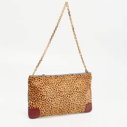 Christian Louboutin Beige Leopard Print Calfhair and Leather Loubiposh Chain Clutch