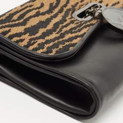 Christian Louboutin Black/Beige Tiger Print Raffia and Leather Riviera Chain Clutch