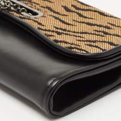 Christian Louboutin Black/Beige Tiger Print Raffia and Leather Riviera Chain Clutch