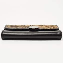 Christian Louboutin Black/Beige Tiger Print Raffia and Leather Riviera Chain Clutch