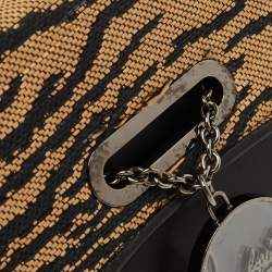 Christian Louboutin Black/Beige Tiger Print Raffia and Leather Riviera Chain Clutch