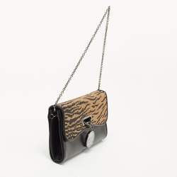 Christian Louboutin Black/Beige Tiger Print Raffia and Leather Riviera Chain Clutch