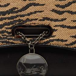 Christian Louboutin Black/Beige Tiger Print Raffia and Leather Riviera Chain Clutch