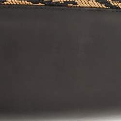 Christian Louboutin Black/Beige Tiger Print Raffia and Leather Riviera Chain Clutch
