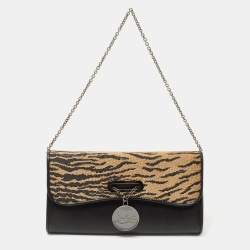 Christian Louboutin Black/Beige Tiger Print Raffia and Leather Riviera Chain Clutch