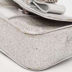 Pre Owned Christian Louboutin Silver Patent and Leather Mini Spiked Sweet Charity Crossbody Bag
