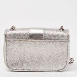 Pre Owned Christian Louboutin Silver Patent and Leather Mini Spiked Sweet Charity Crossbody Bag