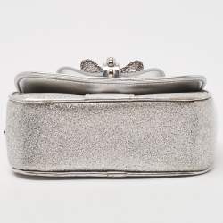 Pre Owned Christian Louboutin Silver Patent and Leather Mini Spiked Sweet Charity Crossbody Bag