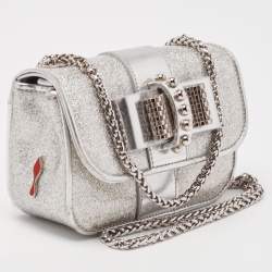 Pre Owned Christian Louboutin Silver Patent and Leather Mini Spiked Sweet Charity Crossbody Bag