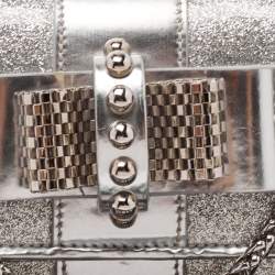 Pre Owned Christian Louboutin Silver Patent and Leather Mini Spiked Sweet Charity Crossbody Bag