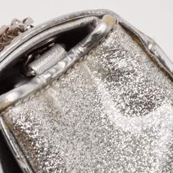Pre Owned Christian Louboutin Silver Patent and Leather Mini Spiked Sweet Charity Crossbody Bag