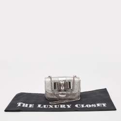 Pre Owned Christian Louboutin Silver Patent and Leather Mini Spiked Sweet Charity Crossbody Bag