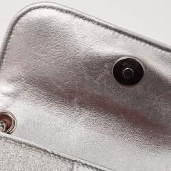 Pre Owned Christian Louboutin Silver Patent and Leather Mini Spiked Sweet Charity Crossbody Bag