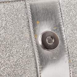Pre Owned Christian Louboutin Silver Patent and Leather Mini Spiked Sweet Charity Crossbody Bag