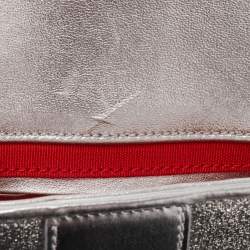 Pre Owned Christian Louboutin Silver Patent and Leather Mini Spiked Sweet Charity Crossbody Bag
