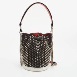 Christian Louboutin Black Satin Studded Marie Jane Bucket Bag