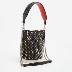Christian Louboutin Black Satin Studded Marie Jane Bucket Bag